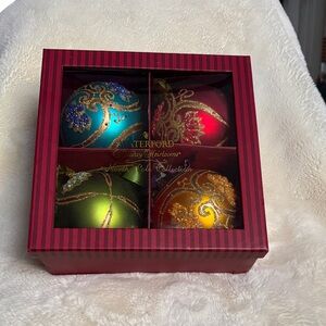 Waterford Holiday Ornaments - Red, Green, Yellow, Blue